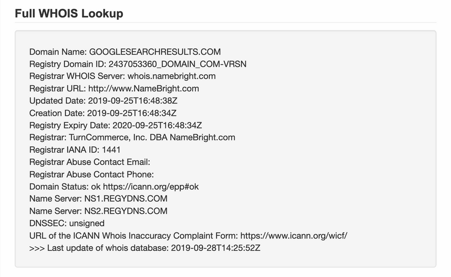 Who Owns Google Search Results .Com Domain Name?