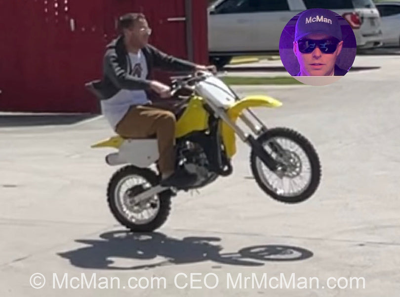Mr. McMan Rides Wheelies in San Antonio, Texas USA At Kent Powersports On A Brand New Suzuki RM85 2 Stroke Dirtbike!
